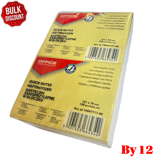 BULK DISCOUNT: Pack of 12 Sticky Note Blocks 101 x 76mm - (Office)